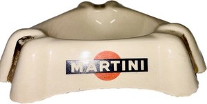Martini Logo Ceramic Ashtray White/Red/Black Triangle Vintage Art Deco