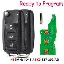 2 Flip Smart Remote Key Fob 3 Buttons 434mhz Id48 For Volkswagen- 5k0 837 202 Ad