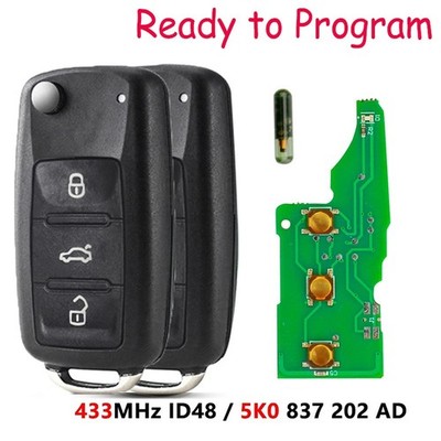 2 Flip Smart Remote Key Fob 3 buttons 434Mhz ID48 for Volkswagen- 5K0 837 202 AD
