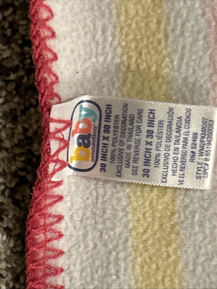 Difícil de encontrar Manta polar a rayas rosa amarillo blanco conexión bebé bordes cosidos Foto 4 de 4