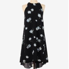 Black and blue floral midi flowing shift dress size medium