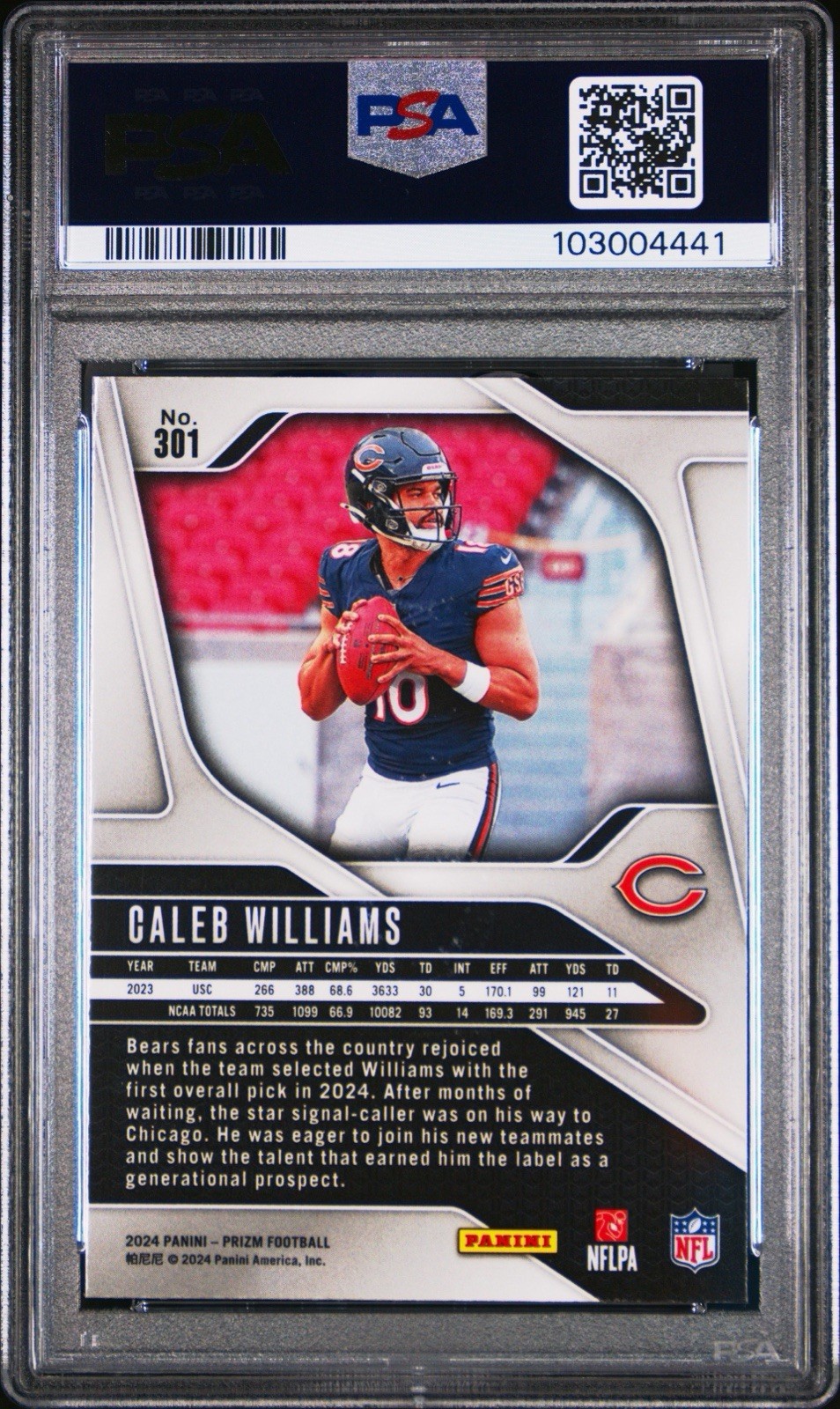 2024 Panini Prizm Caleb Williams #301 PSA 10 RC view 2