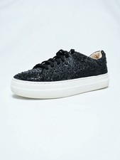 Betsey Johnson Rhinestone Sneakers Sidny Lace-Up Platform Black Womens Size 8M