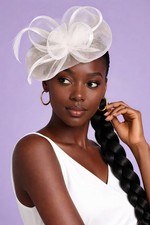 White Veil Feather Mesh Fascinator Veil Hat Clip Band Wedding Tea Cocktail Party