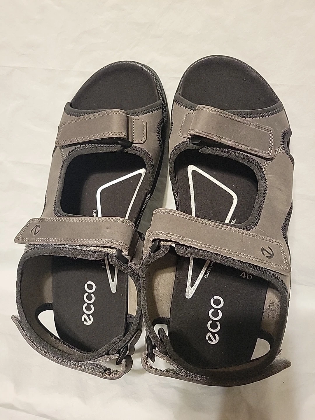 ECCO Mens Onroads Sports Sandals Walking Leather GreyBlack Sz 12-12.5M NIB