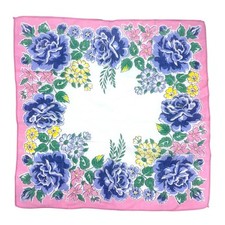 Vintage Floral Blue Rose Multicolor Handkerchief Hankie Pocket Square 12x12  