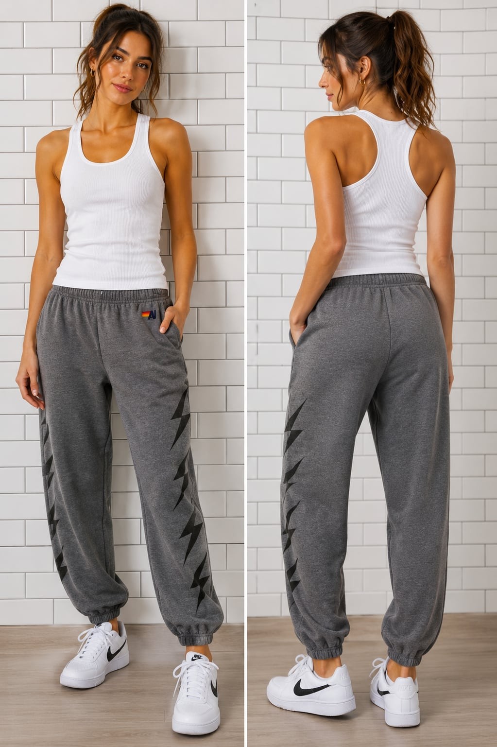 Aviator Nation Bolt Print Sweatpants Charcoal Gray Unisex Size Small