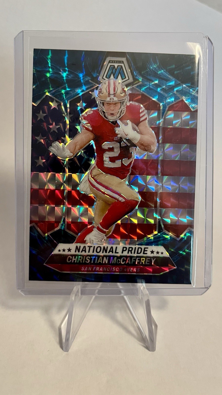 2024 Panini Mosaic National Pride Christian McCaffrey #256 Genesis Mosaic Prizm