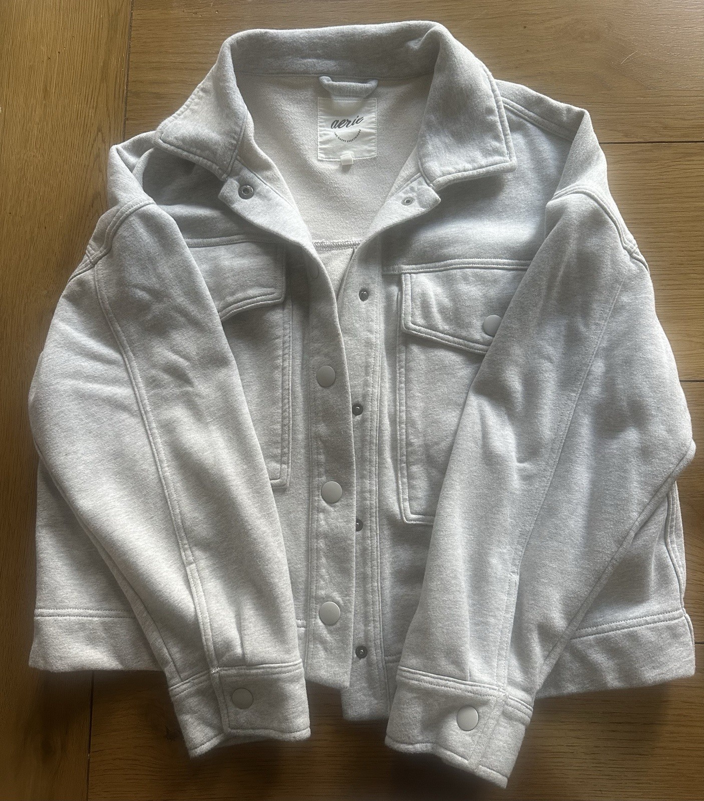 Aerie Light Gray Button Front Collared Short Jack… - image 1