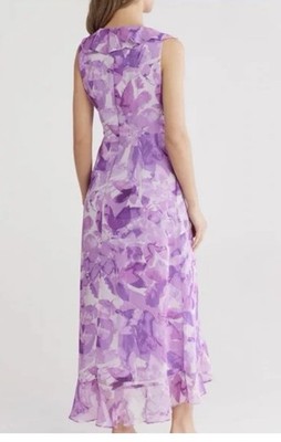 London Times Purple Floral Chiffon Ruffle Wrap Maxi Dress Size US  16/UK20/EU46 | eBay