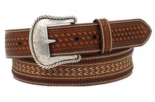 Nocona Belt Company Mens Western Braided Inlay Concho Brown Leather Belt Sz 44