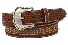 Nocona Belt Company Mens Western Braided Inlay Concho Brown Leather Belt Sz 44🆕