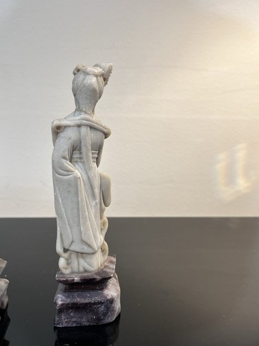 Vintage Chinese Soapstone Carvings Set Of 2 Women Figurines Asian Artisan - Picture 5 of 16