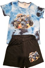 2pcs Boys' Tie-Dye Off-Road Car T-Shirt Shorts Casual Summer Set