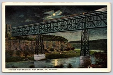 High Bridge Kentucky~Night View~Full Moon~Train~River~Valley~1920s Postcard