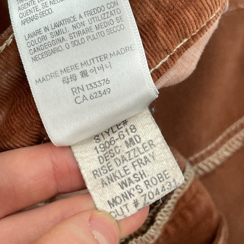 Mother womens size 31 Corduroy Pant Brown Mid Rise Dazzler Ankle Fray Hopscotch - Picture 13 of 15