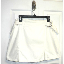 Elodie Women's Pleated D-Ring Side Tie Mini Denim Skort in White XL MSRP $35