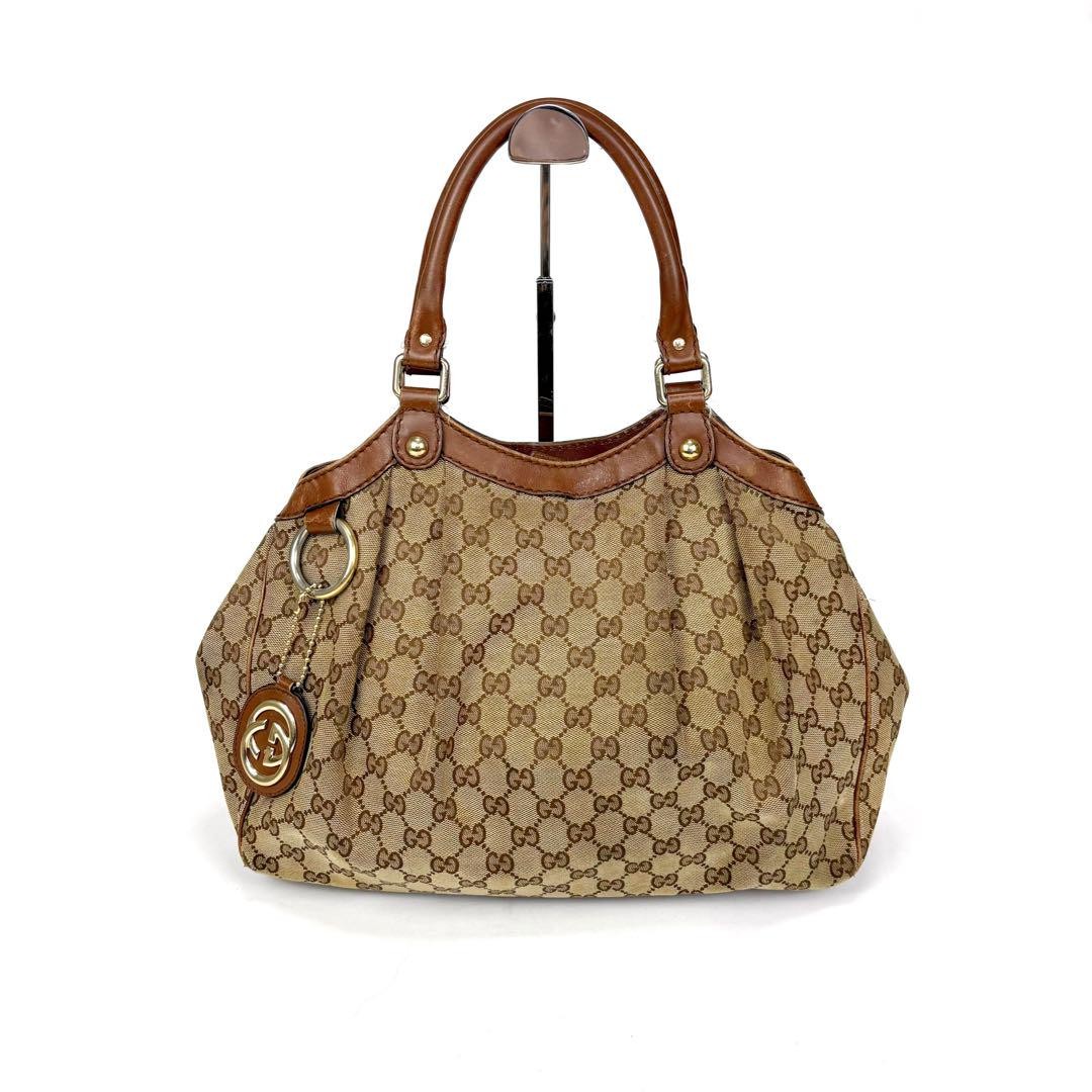 GUCCI GG Canvas Sukey Brown Tote Bag