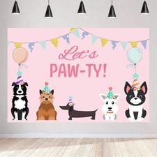 5x3ft Puppy Dog Happy Themed Backdrops Let's Paw-ty Doggy Pet Pink Girl Photo...