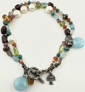 PEYOTE BIRD SUNDANCE 925 FRUIT MIXED GEMSTONE 2 STRAND BEADED BRACELET K459C