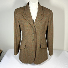 Vintage Laura Ashley Size 12 Equestrian Blazer Jacket Plaid Wool Great Britain