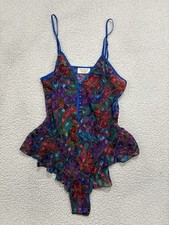 Vtg VICTORIAS SECRET Gold Label Floral Sheer Teddy Bodysuit Flutter Ruffle Skirt