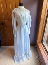 Vintage Handmade 1970s Full Length Prairie Dress Cottage Core Lt. Blue Size S/M