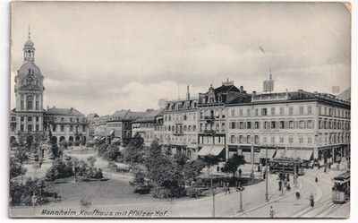  Mannheim AK Kaufhaus Pfälzer Hof Hotel Paradeplatz Straßenbahnen Deutschland um 1910