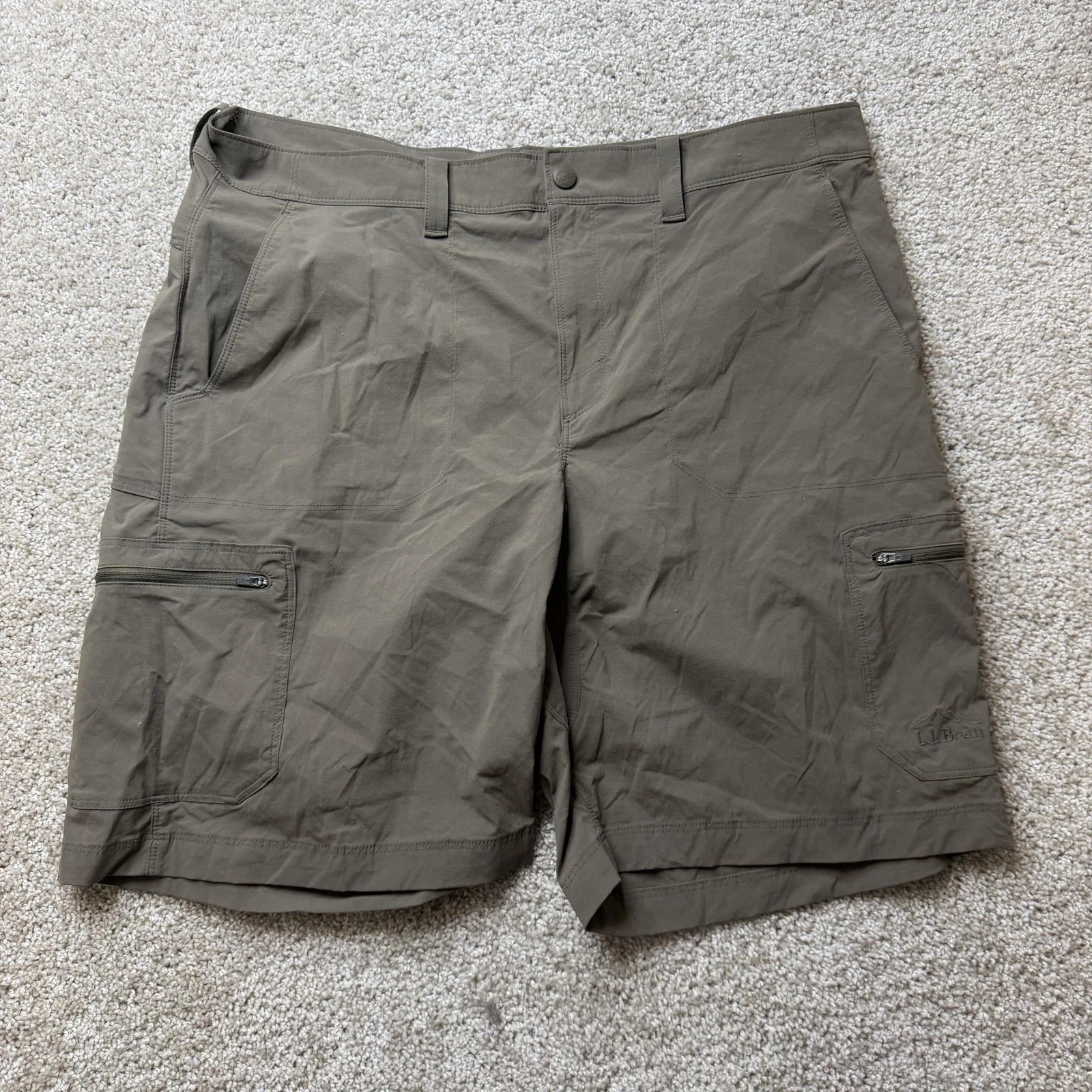 L.L.Bean Cargo Shorts Mens 36 Brown Nylon Stretch Quick Dry 10 Inseam Summer