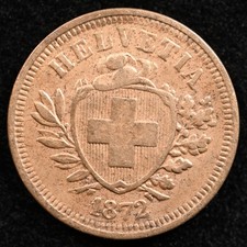 Switzerland 1 Rappen 1872, Coin, Inv#G599