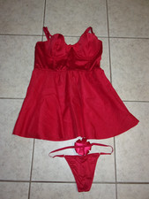 Victoria's Secret Red Satin Skater Mini Slip Dress  V-String Lingerie XL