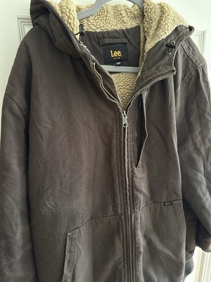 Lee Hooded Jacket Brown Mid-Length XL Men Regular Full Zip Solid Casual Style