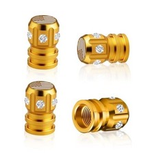 4 Pack Valve Stem Caps, Aluminum Tire Air Caps, with Mini American Flag Golden