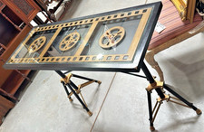 Vintage-Style Movie Reel Glass Top Sofa Table