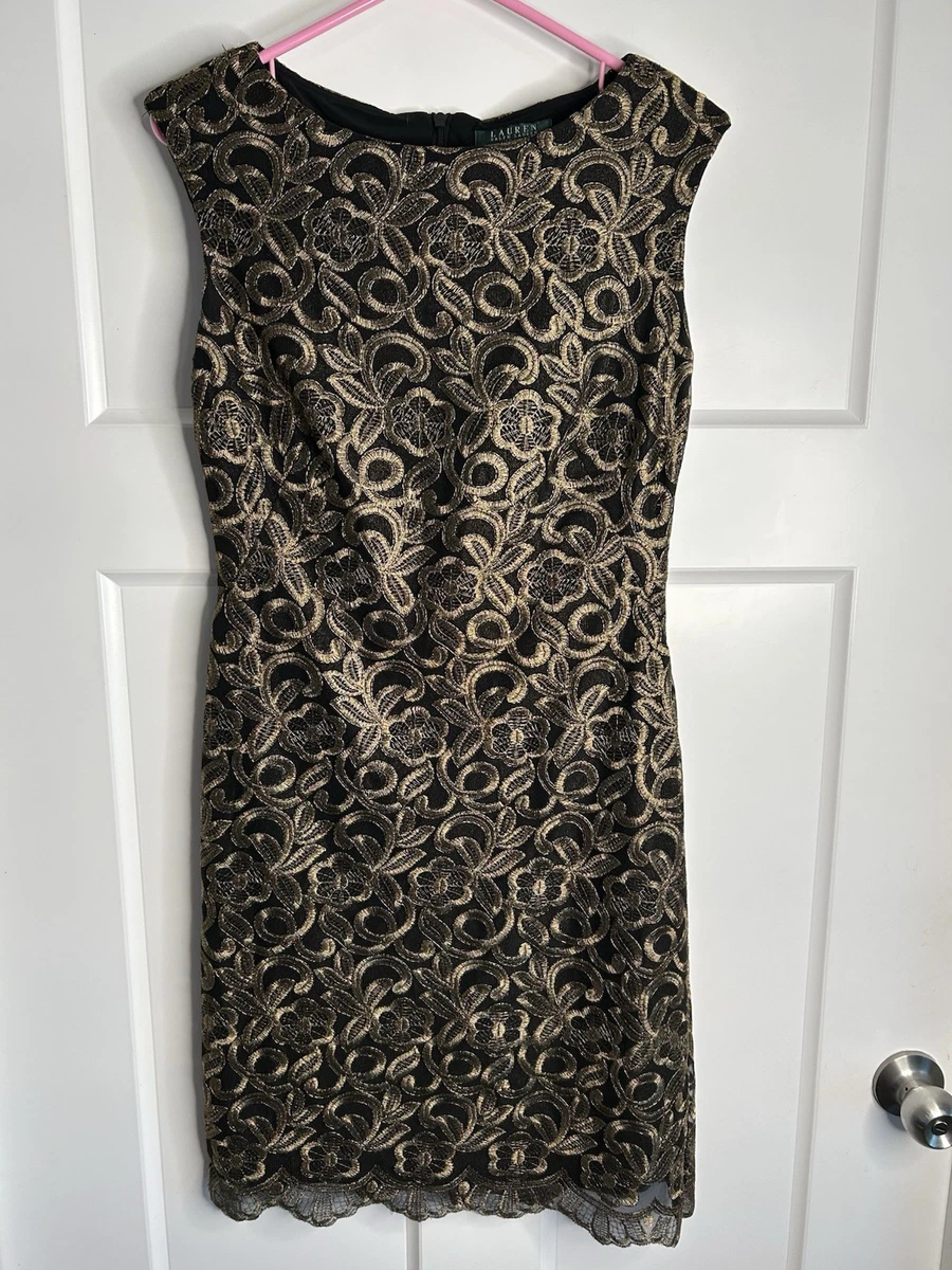 ralph lauren black gold dress Vintage Ralph Lauren Silk Lamé Dot Halter Dress – Recess