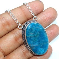 Vintage Huge Blue Apatite 925 Silver Plated Necklace 18