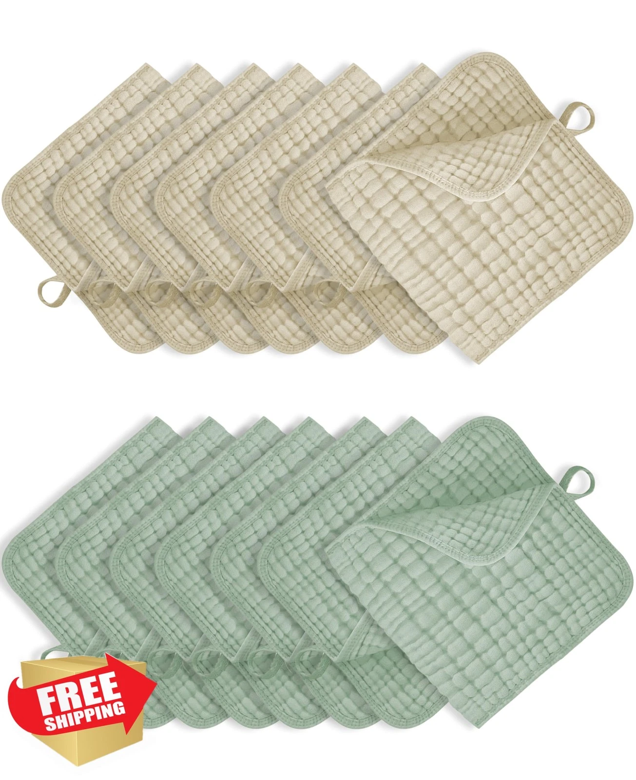 TRYISDICDVC 14pk Muslin Baby Burp Cloths Beige Green 20x10