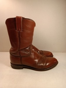 Justin Roper Brown Leather Boots Men’s Sz 5 1/2 B Style 3802 USA Pull on Roper Cowboy Boots Justin Cognac Color Leather, Size 12B - Etsy main image 2