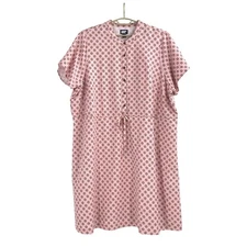 Lands' End Womens Plus 3X Button Front Short Sleeve House Dress Pink Floral