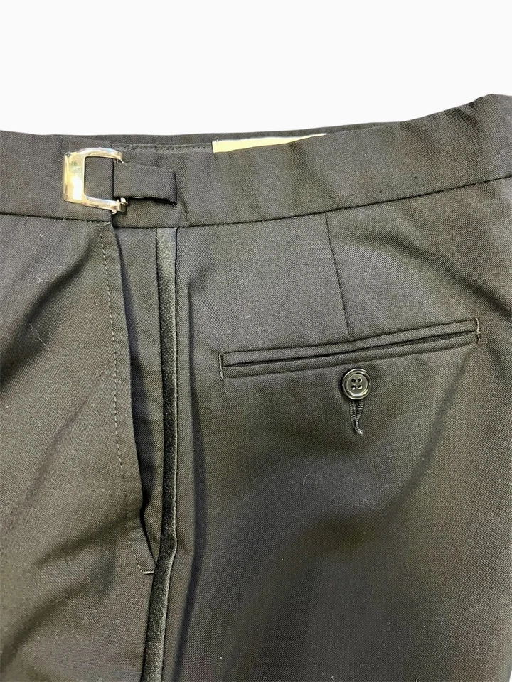 黑色平底缎面条纹燕尾服裤子 - 100% 羊毛! — 第 3/4 张图片