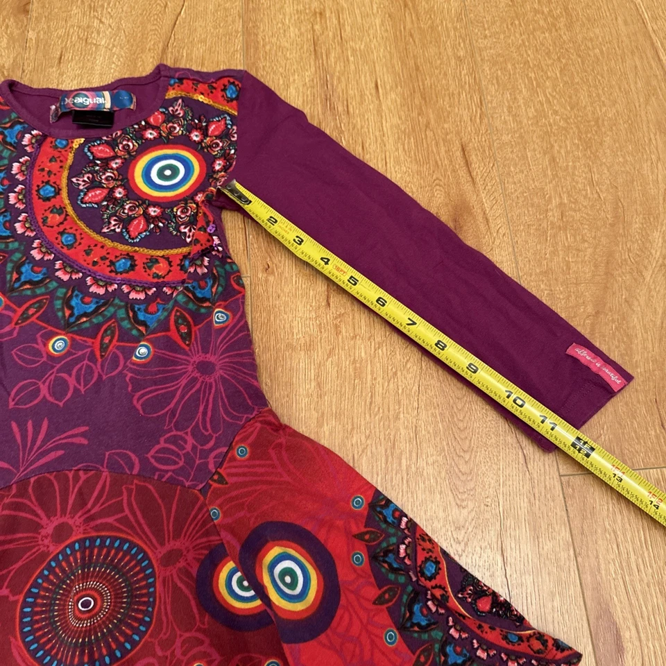 Vestido Desigual Niña Colorido Lentejuelas Algodón Orgánico Otoño Púrpura Floral Talla 5/6 Foto 3 de 4