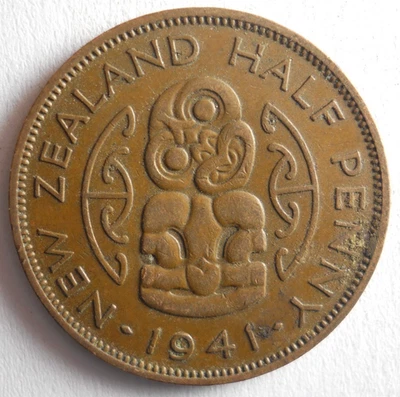 1941 Neuseeland 1/2 Penny - Ausgezeichnete Münze NZ HP Bin - Bild 1 von 2