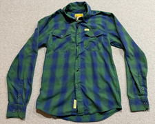 Dixxon Flannel Tahoe Mens Size XS Green Blue Plaid Pearl Snap Long Sleeve Shirt