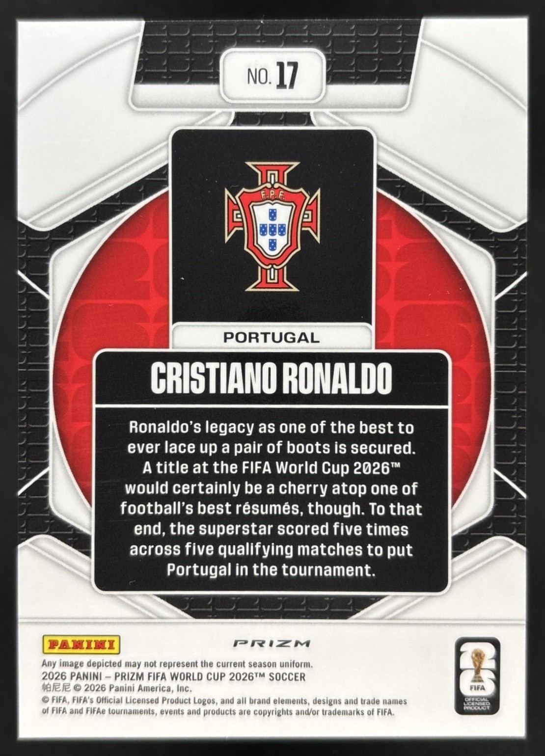 Cristiano Ronaldo 2026 Panini Prizm World Cup Trophy Hunting Portugal view 2