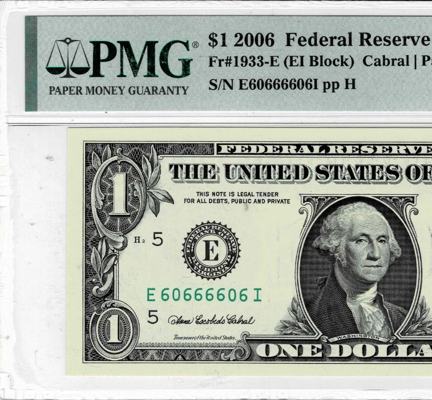 $1 Rare Two Digit-Repeater/RADAR Note Fancy Serial Number E60666606I - Image 3 of 4