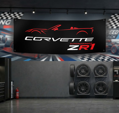 Corvette ZR1 Supercharged Flag Banner Racing Garage Sign Man Cave Shop Decor