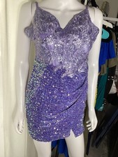 Weinaze Lavender Sequin & Lace Sleeveless Mini Dress 4 Floral Mesh V-Neckline