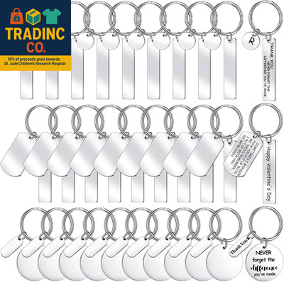 30 Pcs Engravable Stainless Steel Keychain Blanks Silver Metal Blank for Laser E