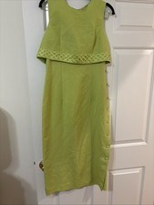 Donna Morgan Green Linen Dress Vintage Lace Trim