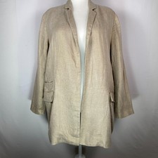 Chico's Beige Gold Spackled Khaki Open Front 100 Linen Jacket Sz 3 Academia